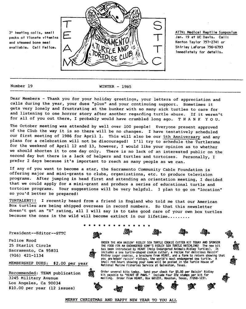 A scan of the front page of the newsletter from Winter 1985