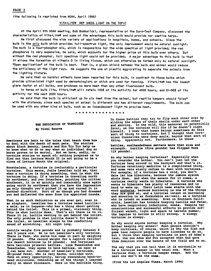 A scan of the back page of the newsletter from Fall 1986