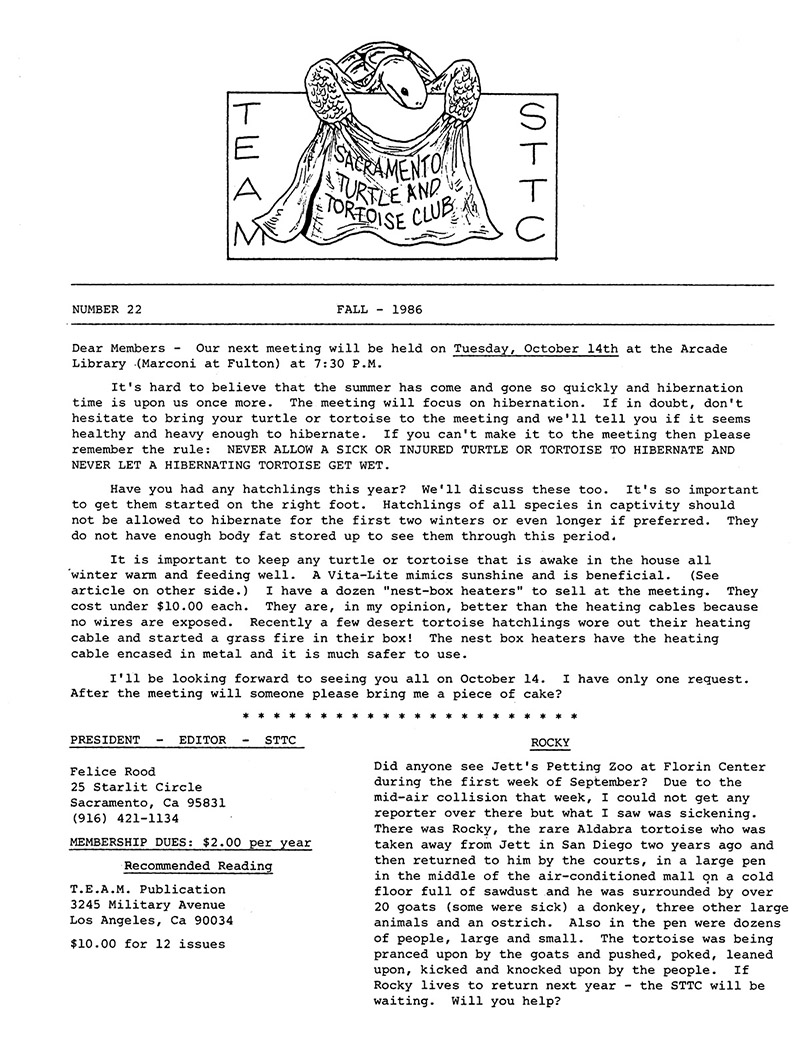 A scan of the front page of the newsletter from Fall 1986