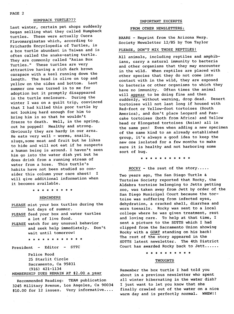 A scan of the back page of the newsletter from Fall 1986