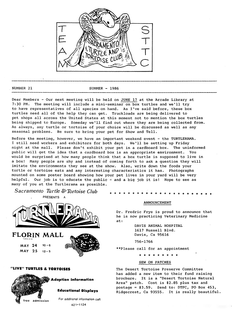 A scan of the front page of the newsletter from Summer 1986