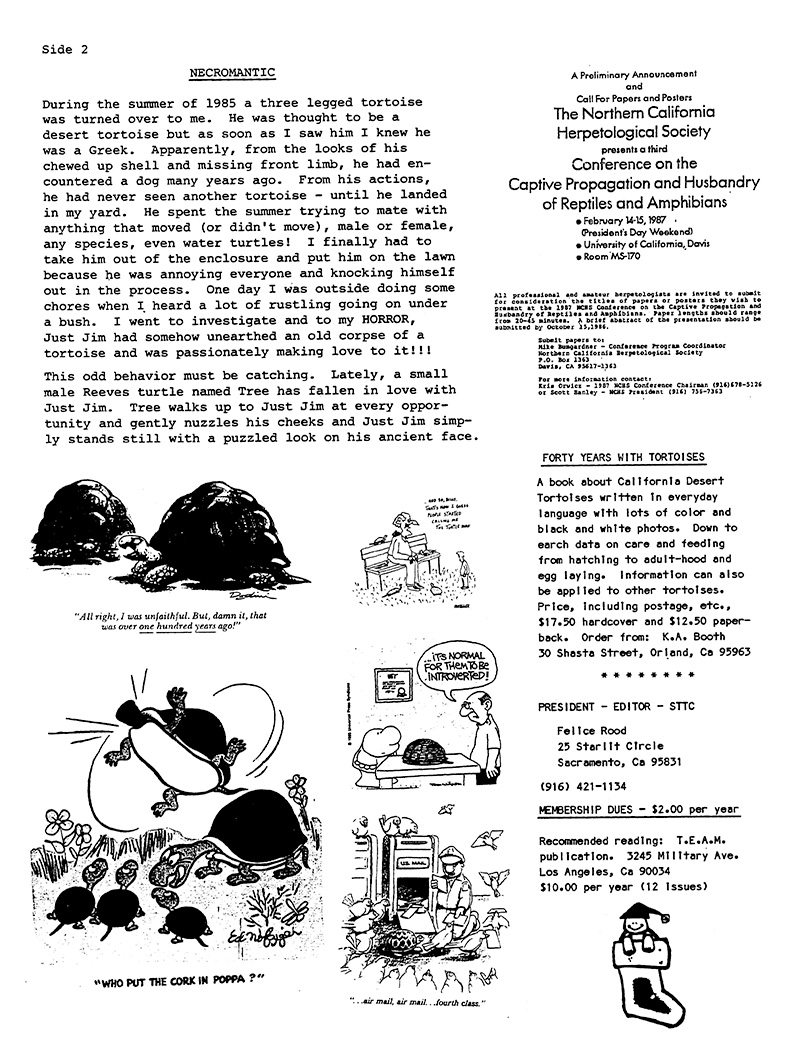 A scan of the back page of the newsletter from Winter 1986