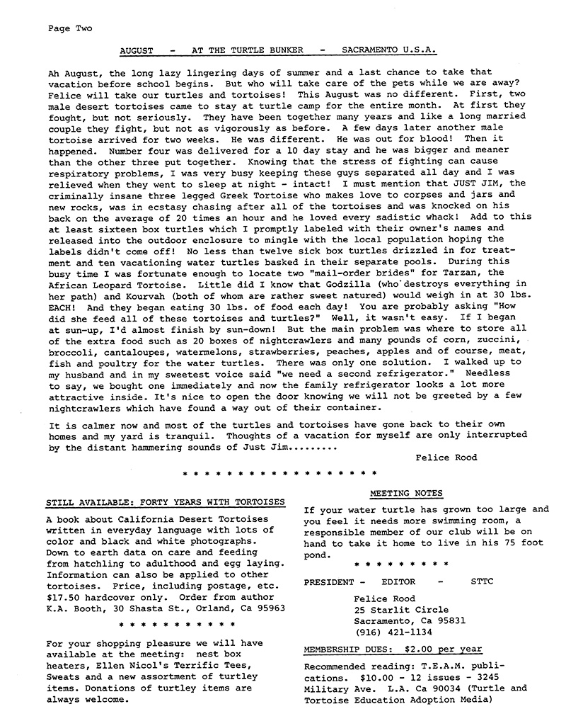 A scan of the back page of the newsletter from Fall 1987