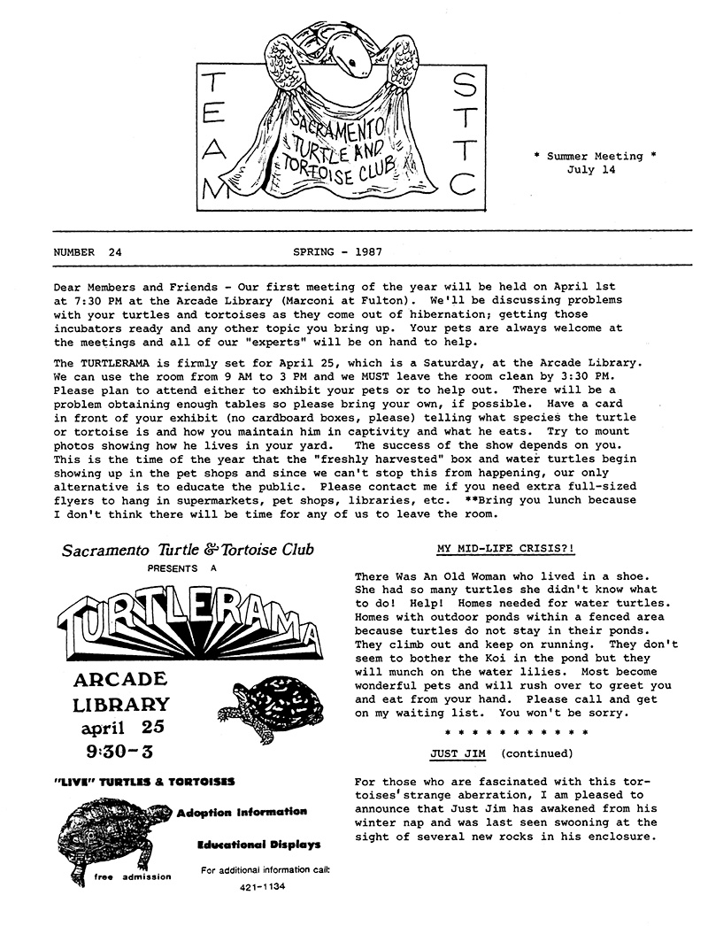A scan of the front page of the newsletter from Spring 1987