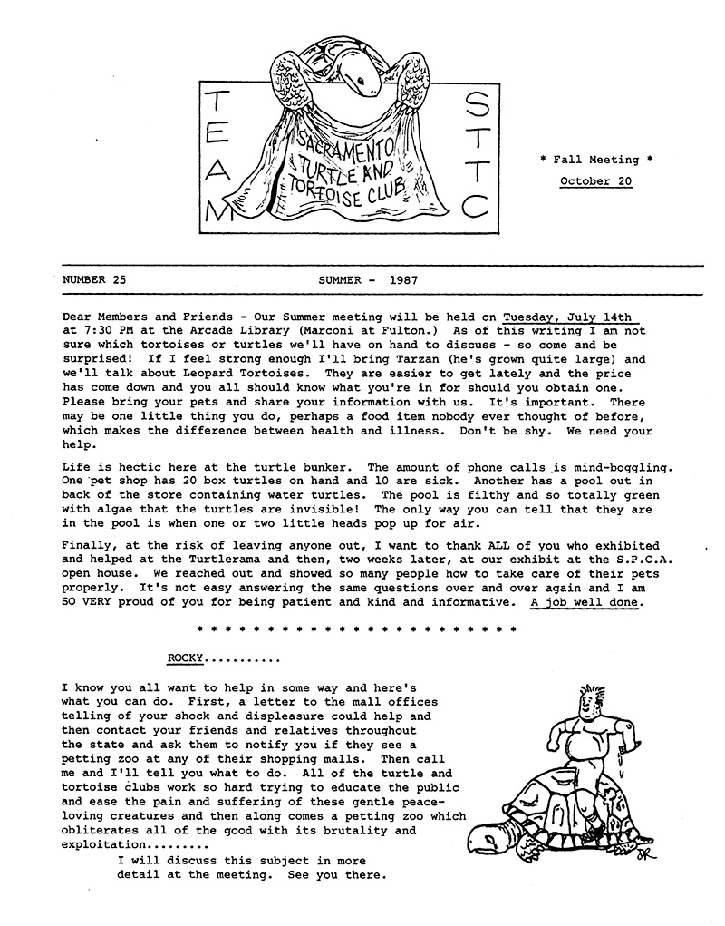 A scan of the front page of the newsletter from Summer 1987